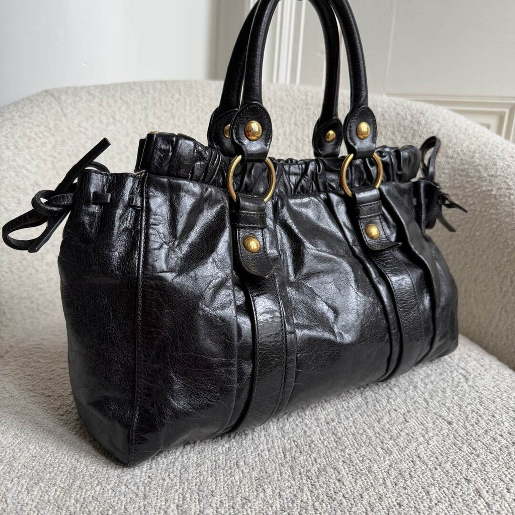 2007 Miu Miu Vitello Black Leather Handbag