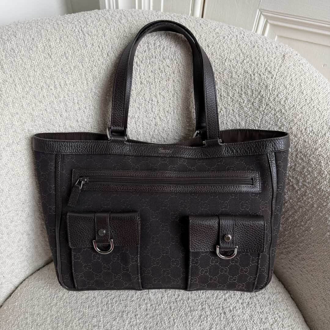 Gucci GG Canvas Abbey D-Ring Pocket Chocolate Brown Tote Bag