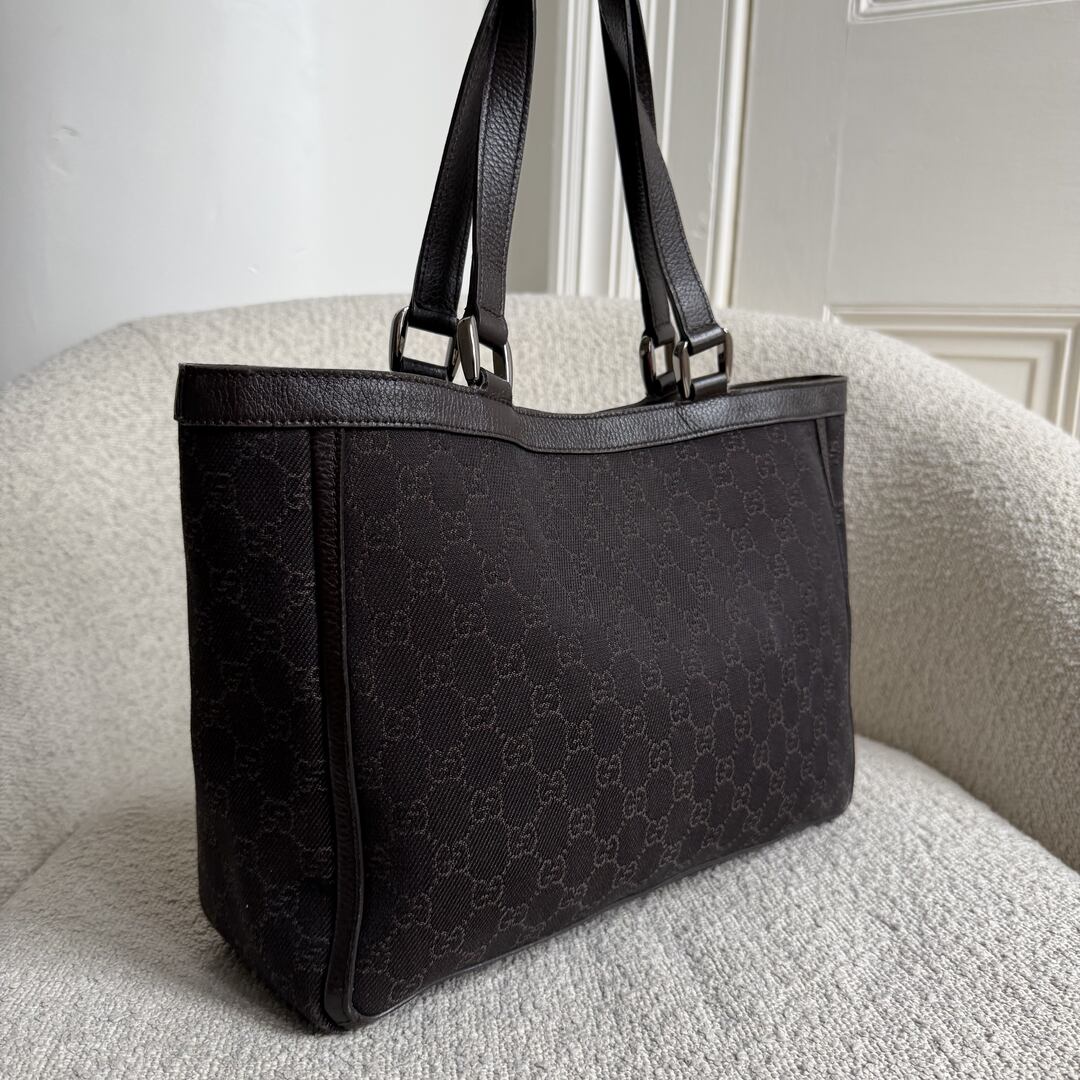 Gucci GG Canvas Abbey D-Ring Pocket Chocolate Brown Tote Bag