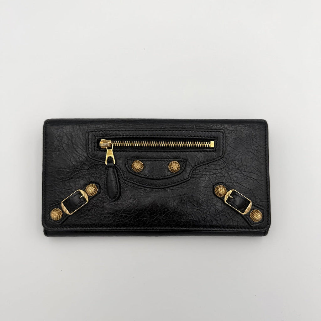 Balenciaga Giant 21 Continental Leather Black Zip Wallet