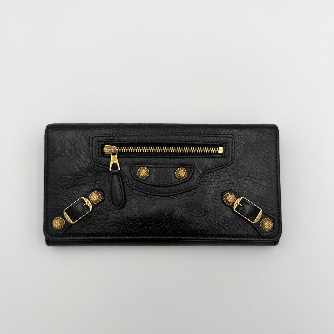 Balenciaga Giant 21 Continental Leather Black Zip Wallet