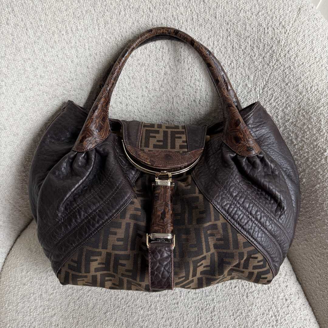 Fendi Zucca Spy Dark Brown Leather Handbag