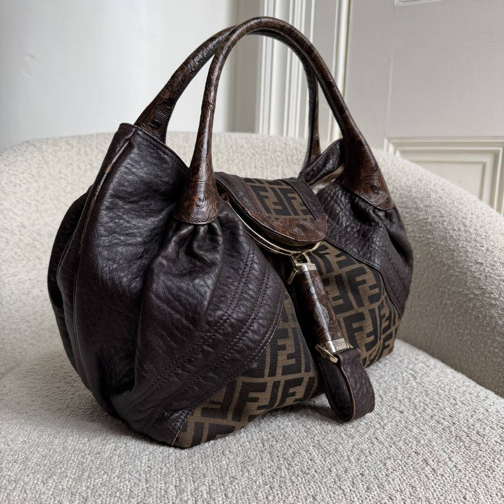 Fendi Zucca Spy Dark Brown Leather Handbag