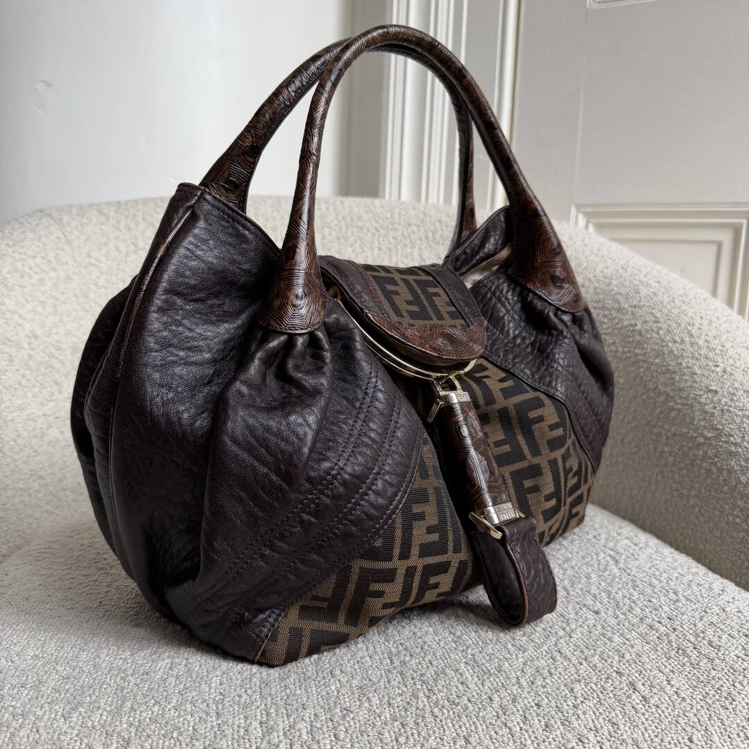 Fendi Zucca Spy Dark Brown Leather Handbag