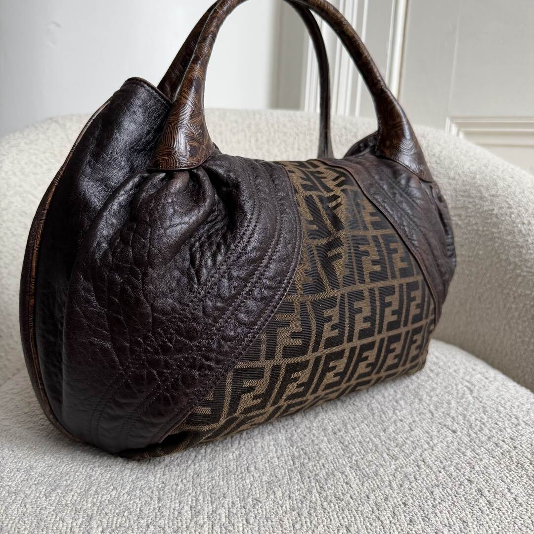 Fendi Zucca Spy Dark Brown Leather Handbag