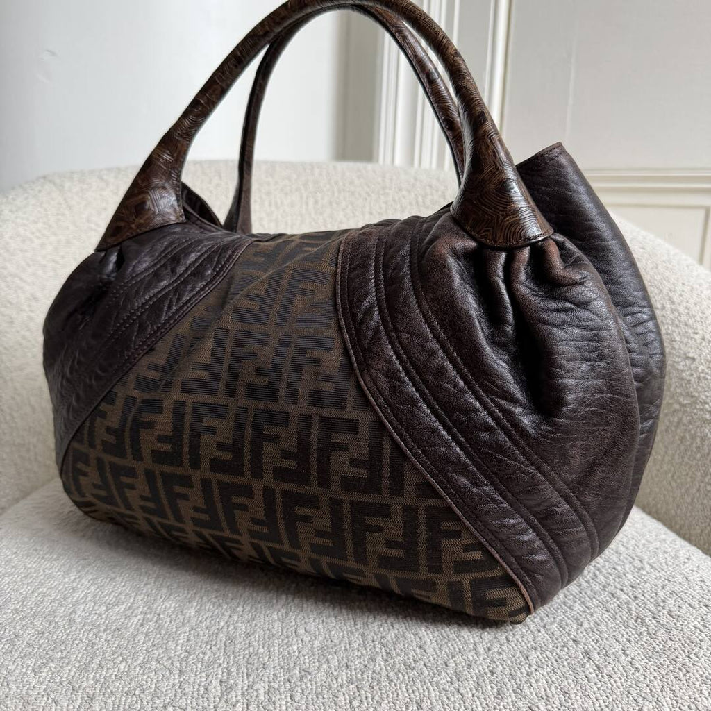 Fendi Zucca Spy Dark Brown Leather Handbag