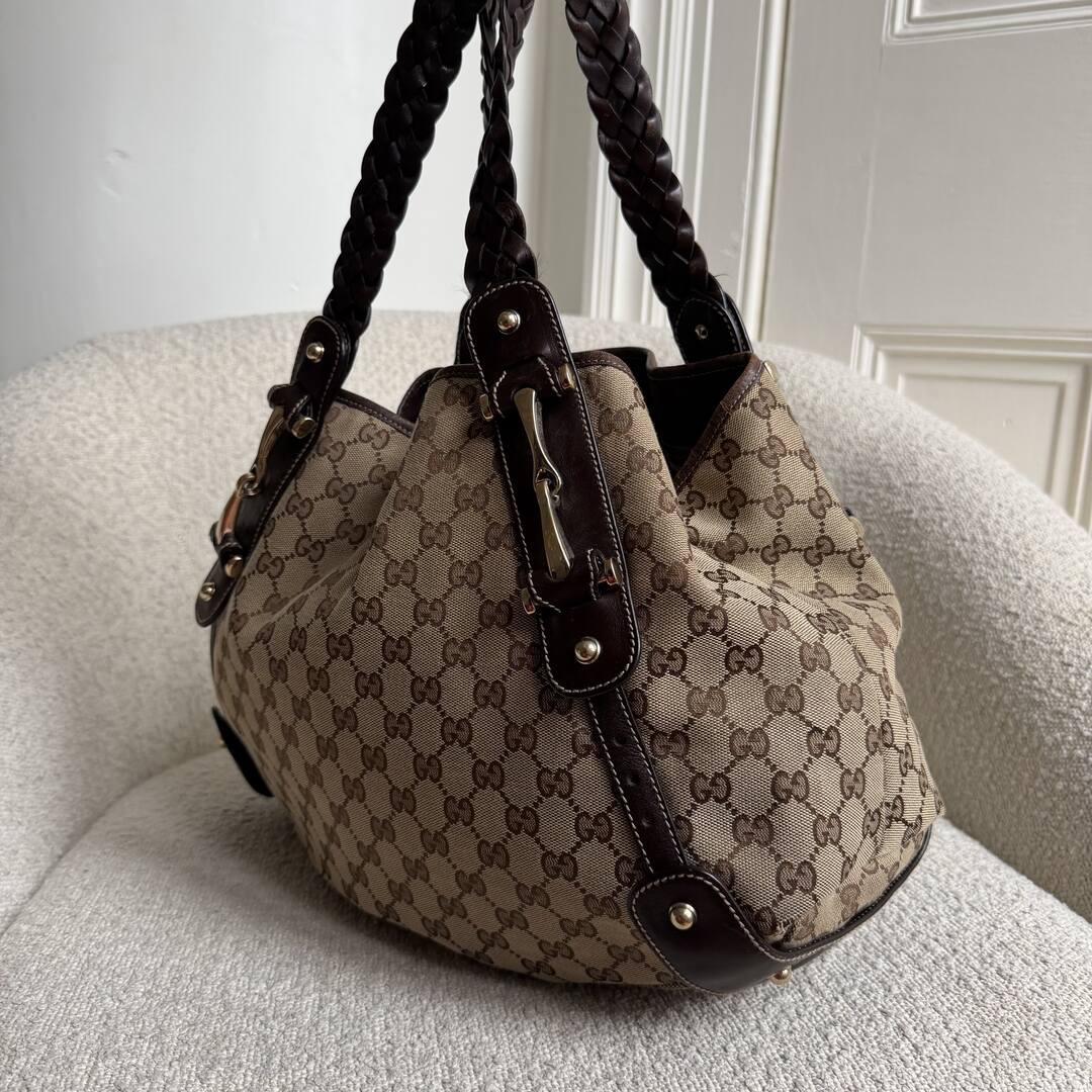 Gucci GG Canvas Horsebit Brown Tote Bag