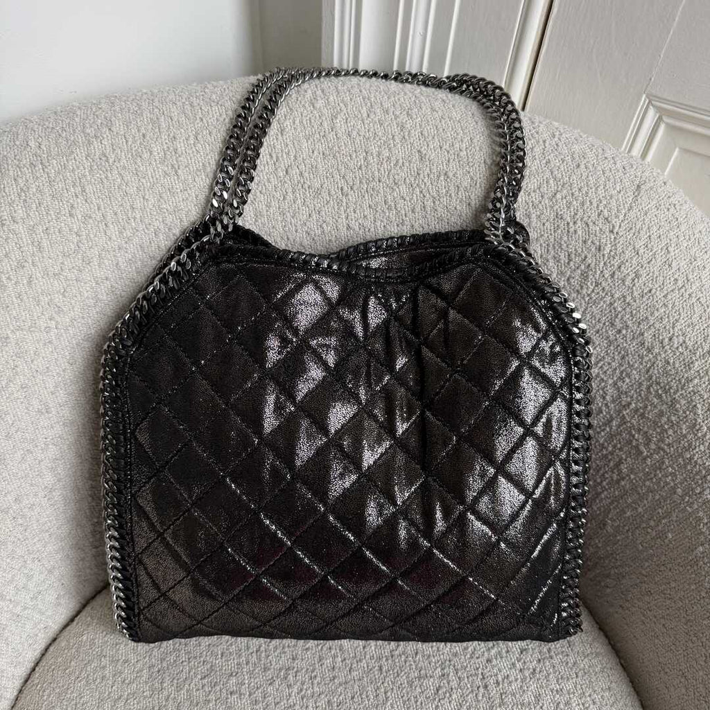 Stella McCartney Falabella Chain Quilted Metallic Silver Tote Bag