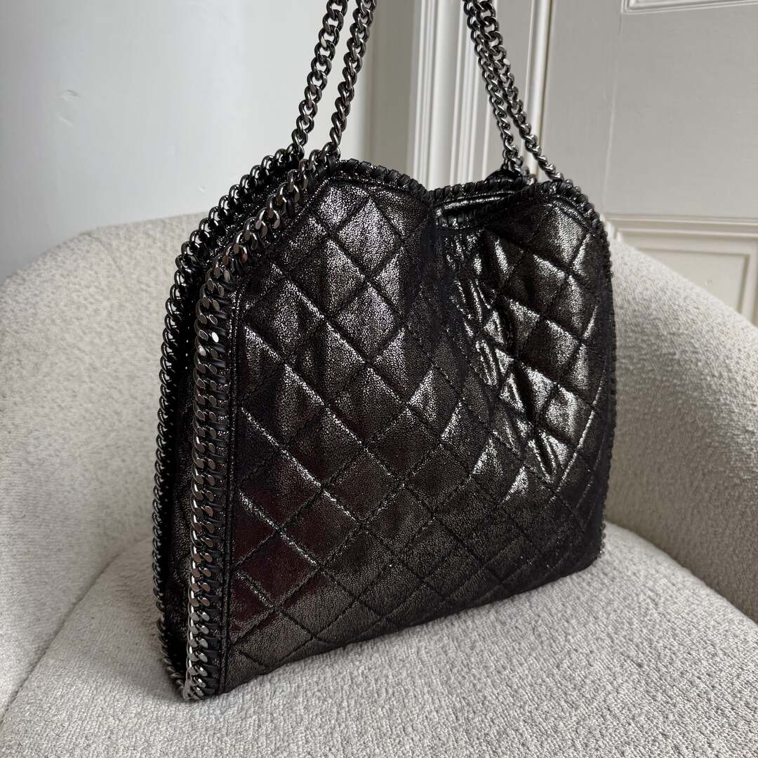 Stella McCartney Falabella Chain Quilted Metallic Silver Tote Bag
