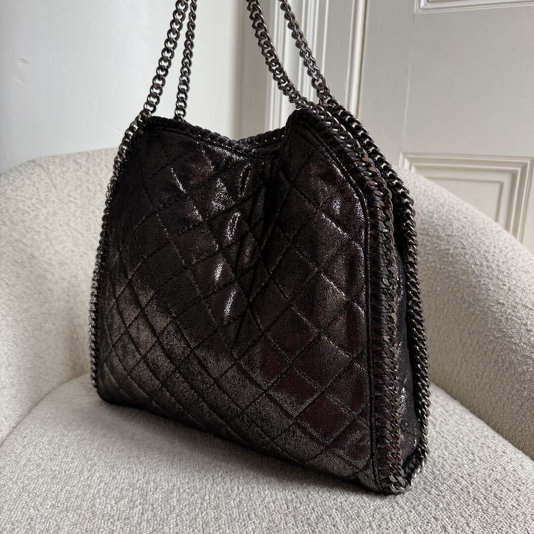 Stella McCartney Falabella Chain Quilted Metallic Silver Tote Bag