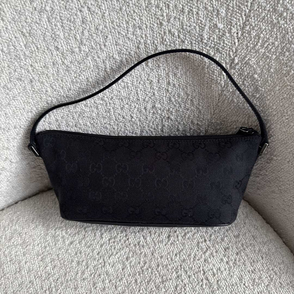 Gucci GG Monogram Black Boat Pochette Handbag