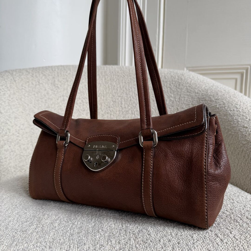 Prada Vitello Easy Leather Brown Shoulder Bag