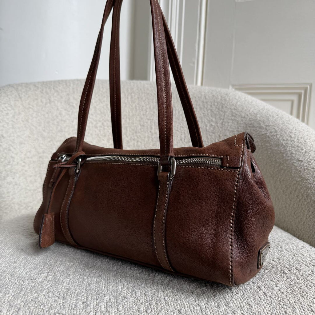Prada Vitello Easy Leather Brown Shoulder Bag