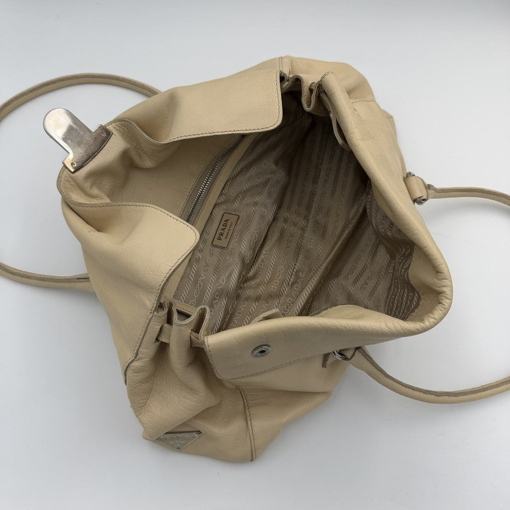 Prada Vitello Easy Leather Beige Shoulder Bag