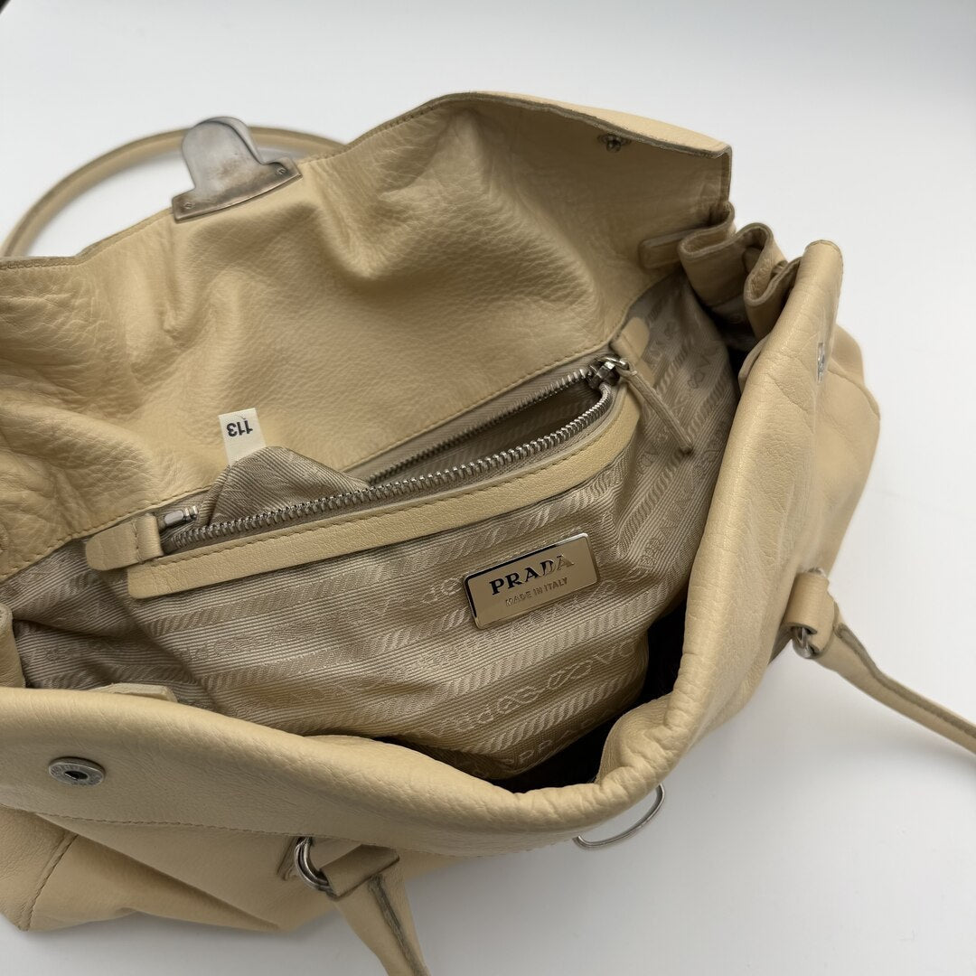 Prada Vitello Easy Leather Beige Shoulder Bag