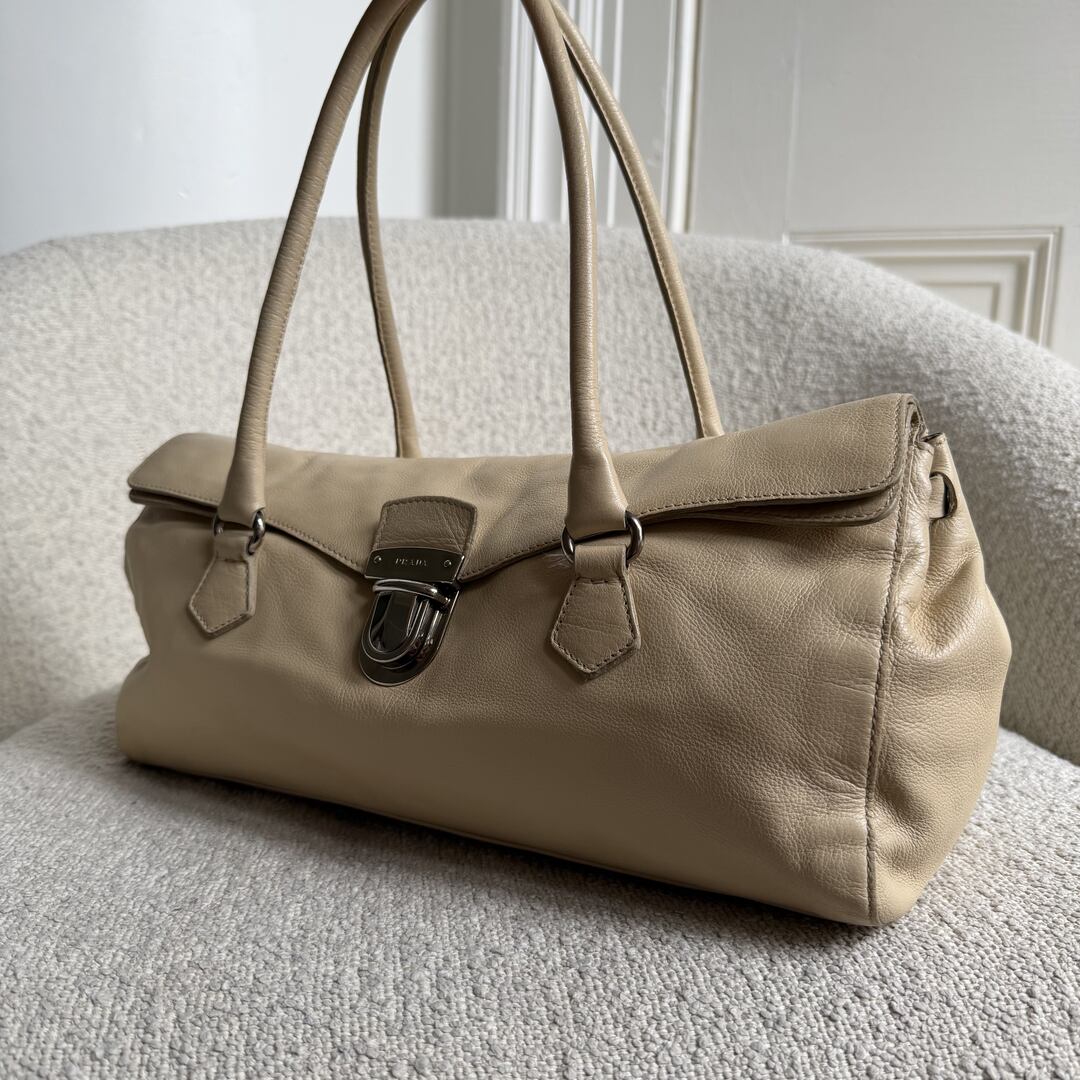 Prada Vitello Easy Leather Beige Shoulder Bag