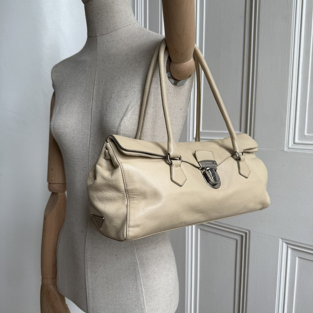 Prada Vitello Easy Leather Beige Shoulder Bag