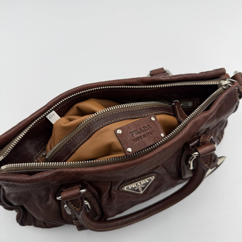 2006 Prada Vitello Chocolate Brown Leather Handbag