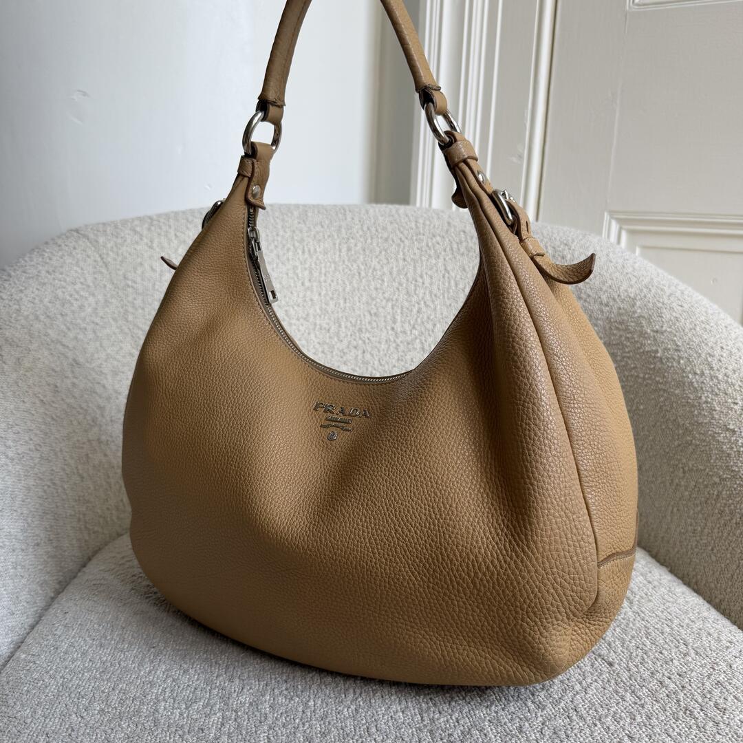 Prada Vitello Daino Camel Leather Shoulder Bag