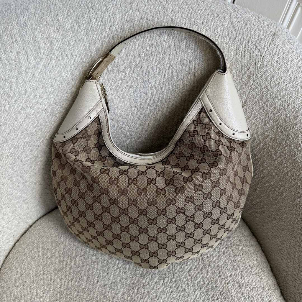 Gucci GG Canvas Glam Hobo White Shoulder Bag