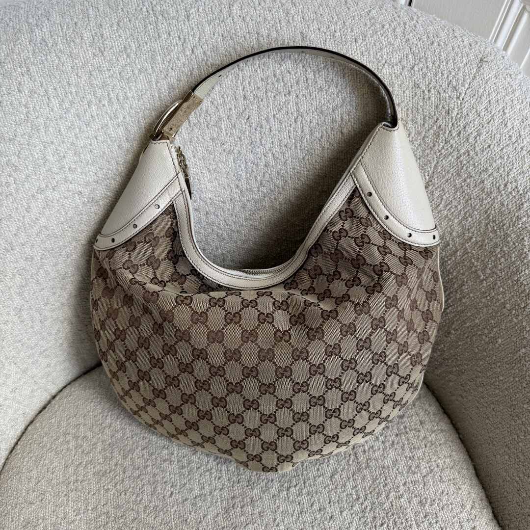 Gucci GG Canvas Glam Hobo White Shoulder Bag