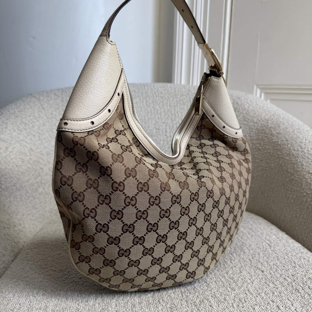Gucci GG Canvas Glam Hobo White Shoulder Bag