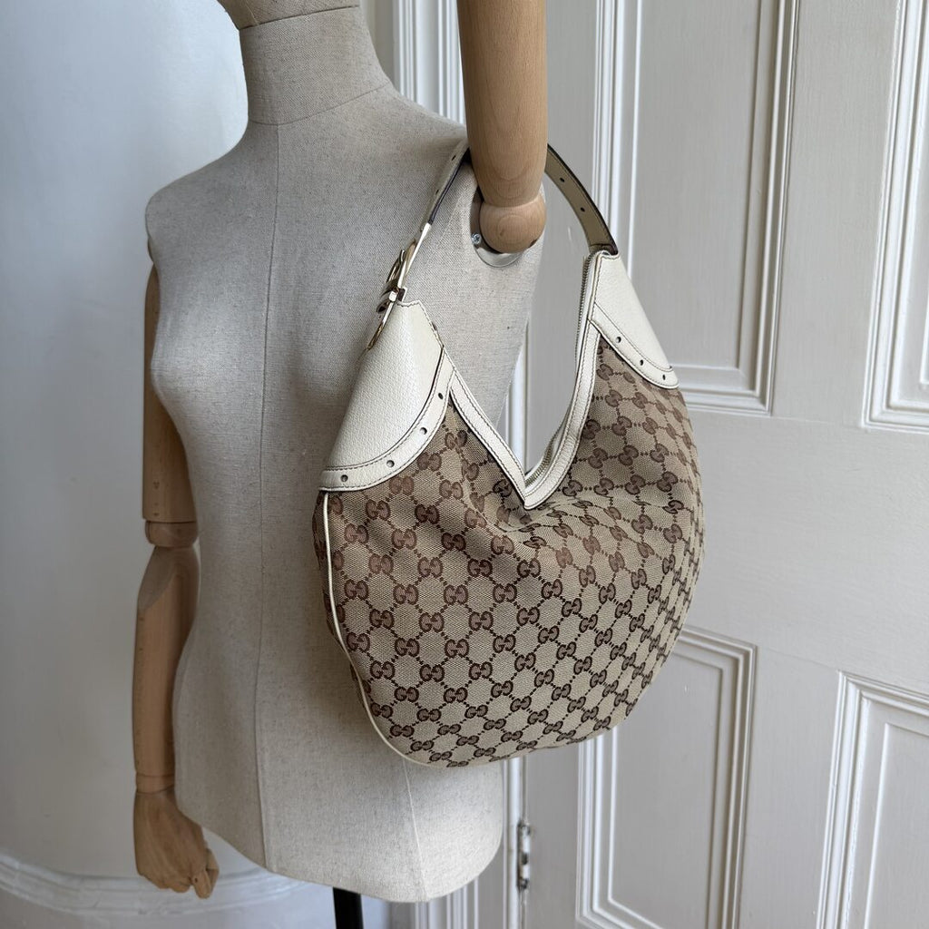 Gucci GG Canvas Glam Hobo White Shoulder Bag