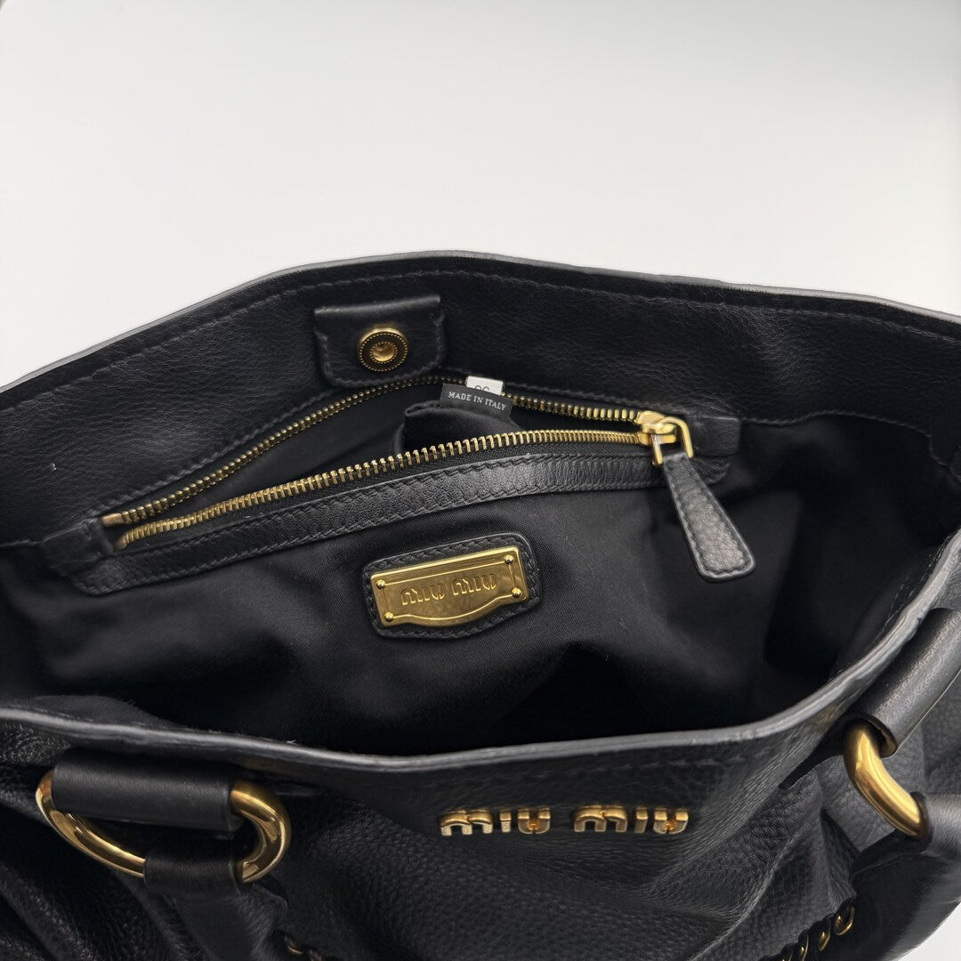 Miu Miu Vitello Leather Black Shoulder Bag