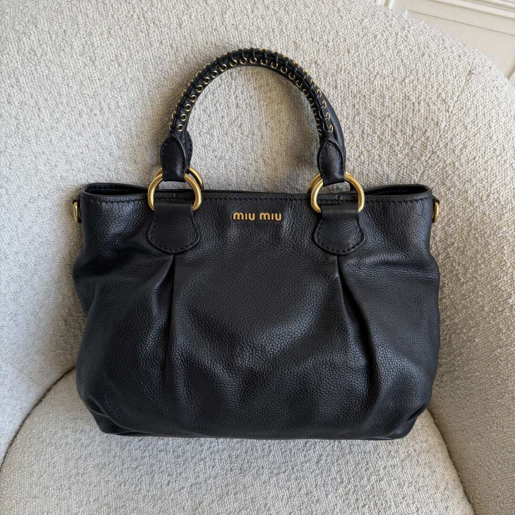 Miu Miu Vitello Leather Black Shoulder Bag
