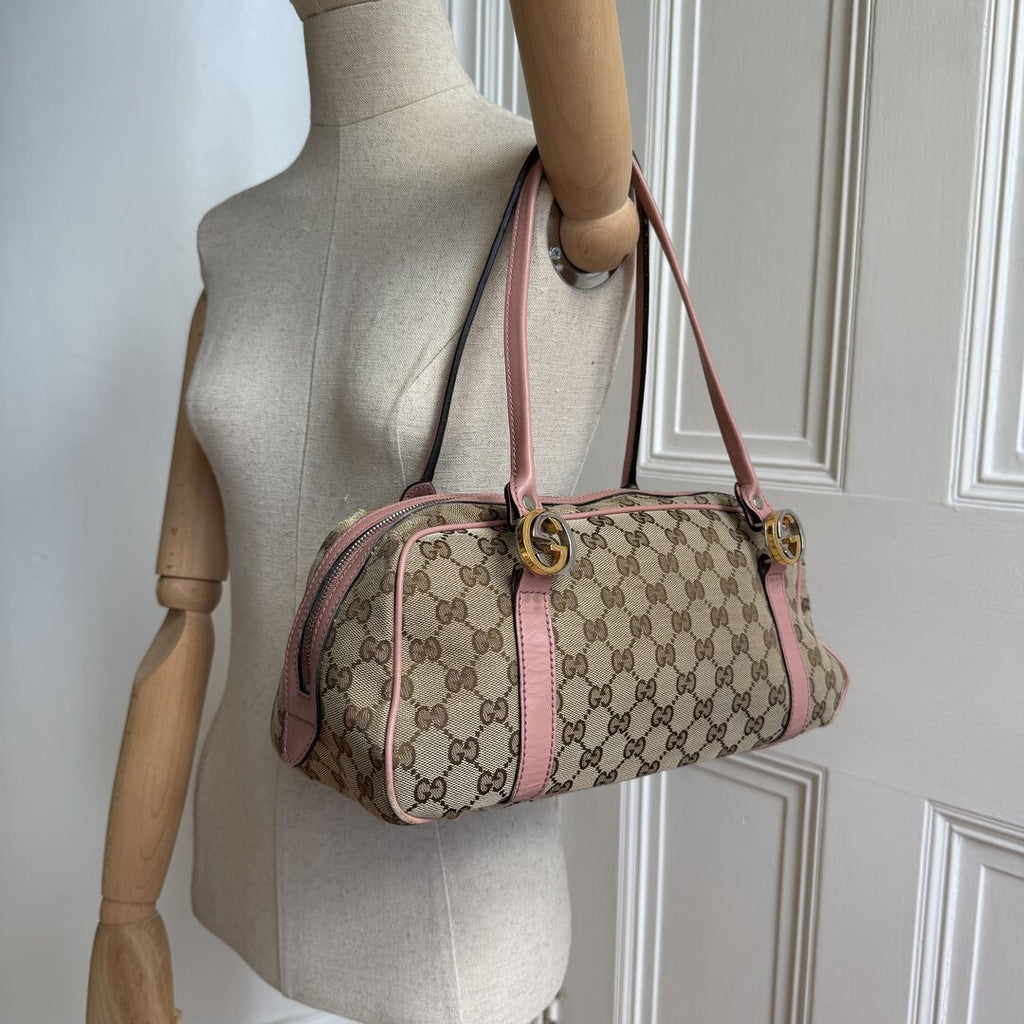 Gucci GG Canvas Twins Pink Shoulder Bag