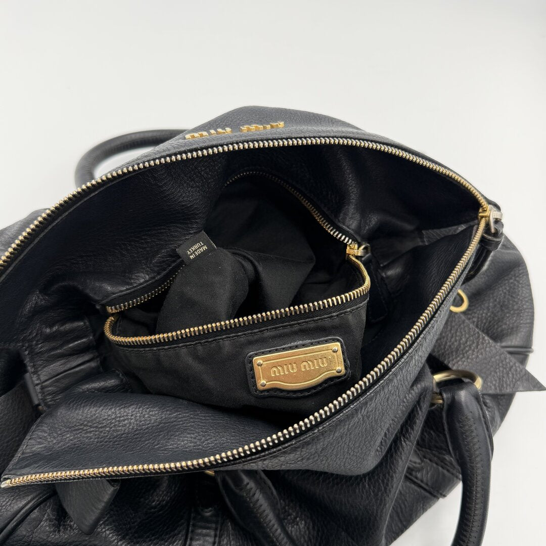 Miu Miu Vitello Lux Black Leather Handbag