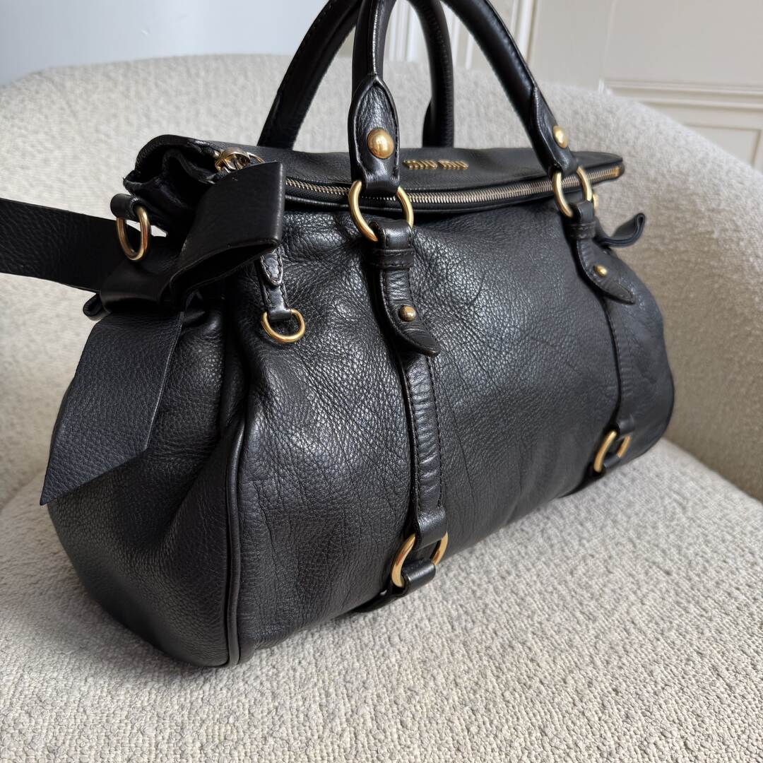 Miu Miu Vitello Lux Black Leather Handbag