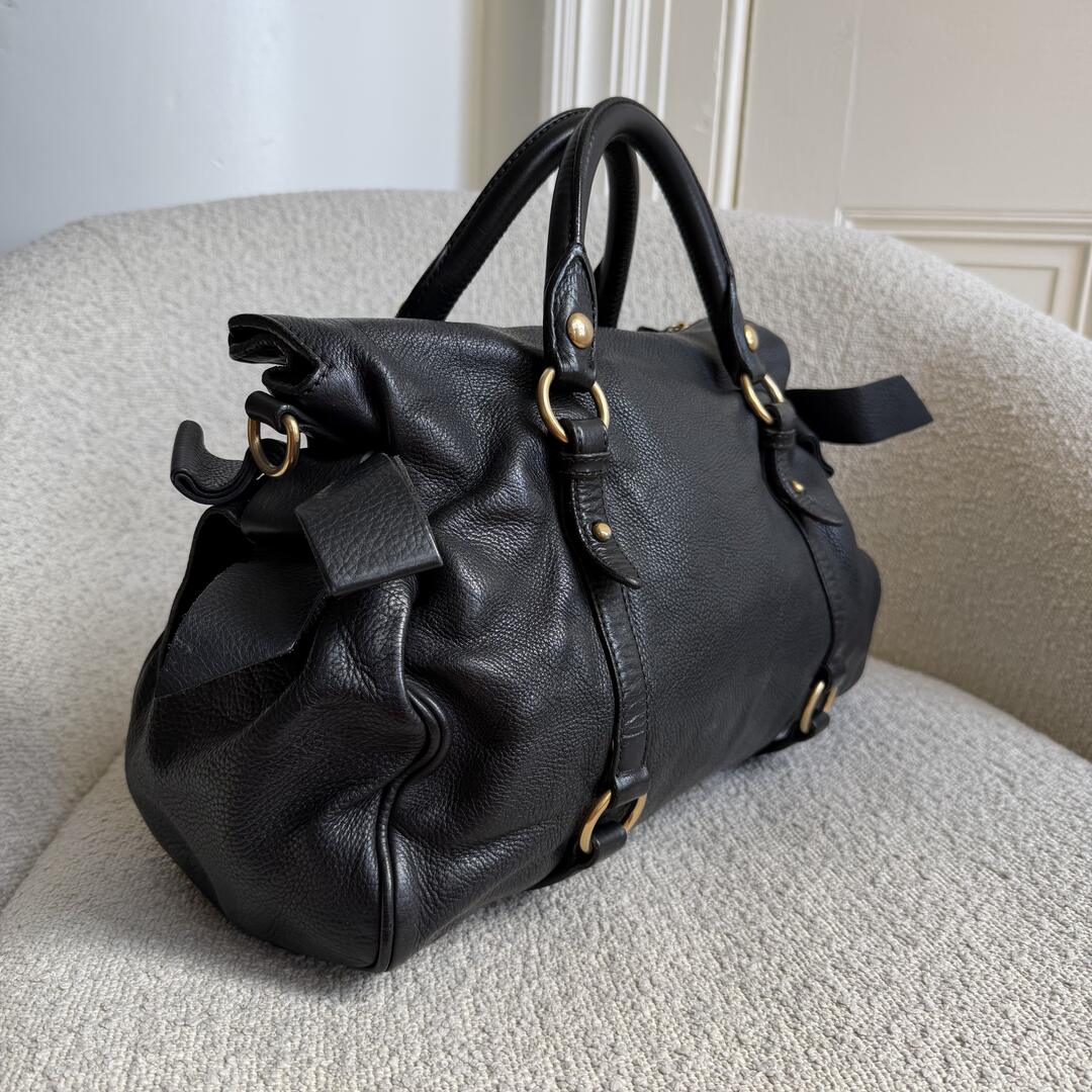 Miu Miu Vitello Lux Black Leather Handbag