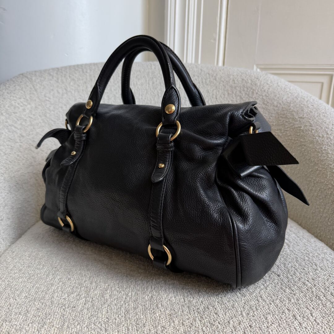 Miu Miu Vitello Lux Black Leather Handbag