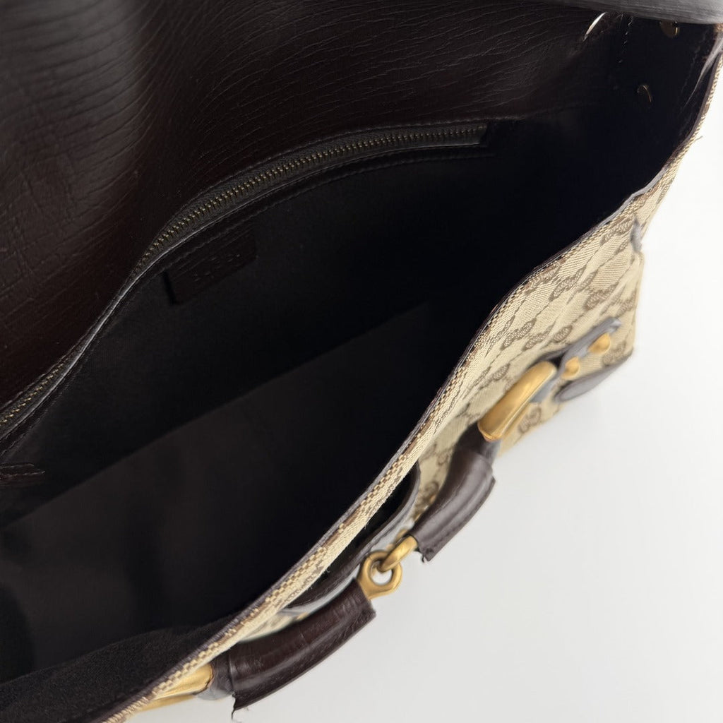 Gucci GG Canvas Horsebit Chain Brown Shoulder Bag