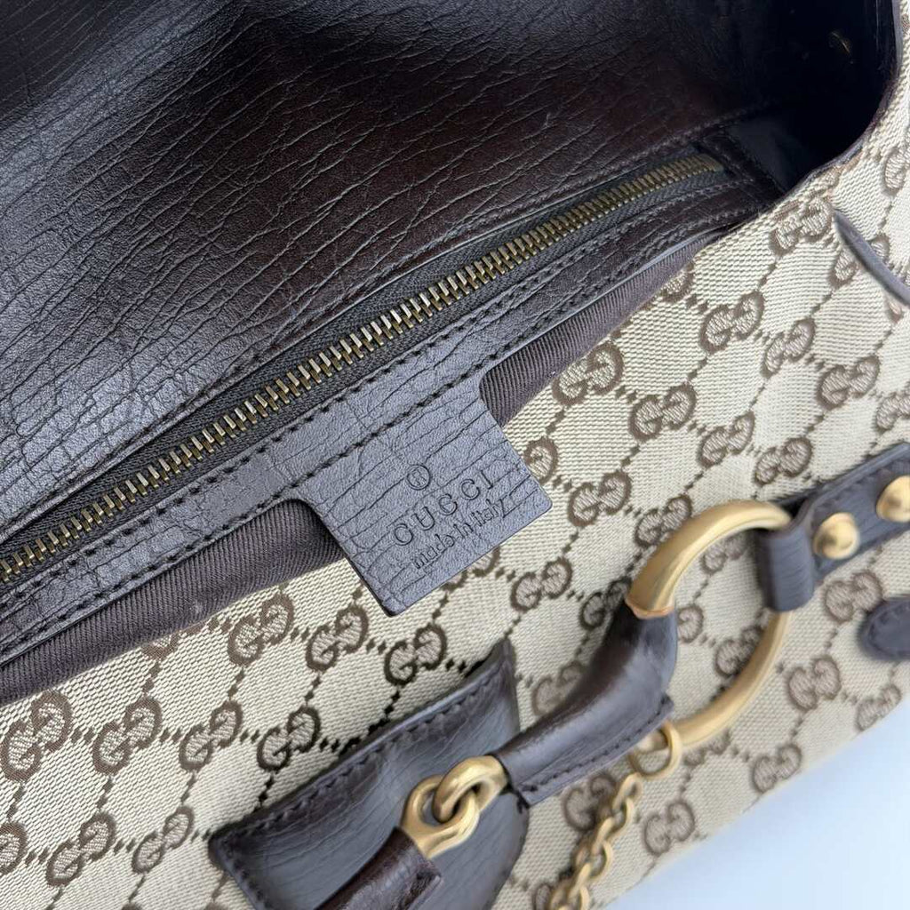 Gucci GG Canvas Horsebit Chain Brown Shoulder Bag