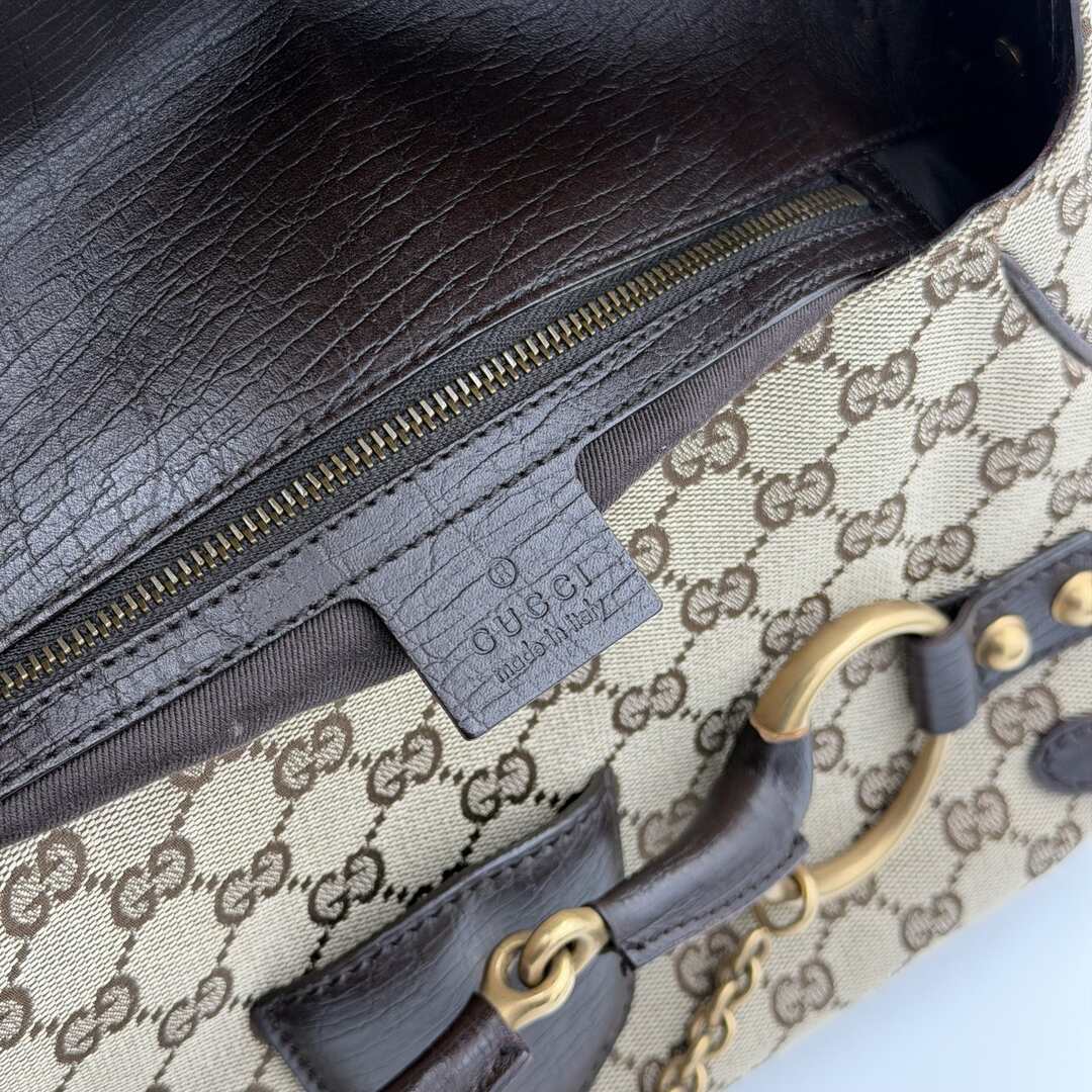 Gucci GG Canvas Horsebit Chain Brown Shoulder Bag