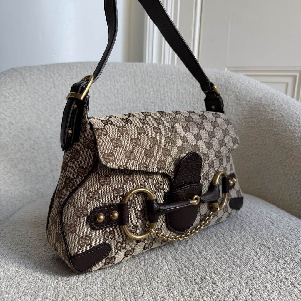 Gucci GG Canvas Horsebit Chain Brown Shoulder Bag