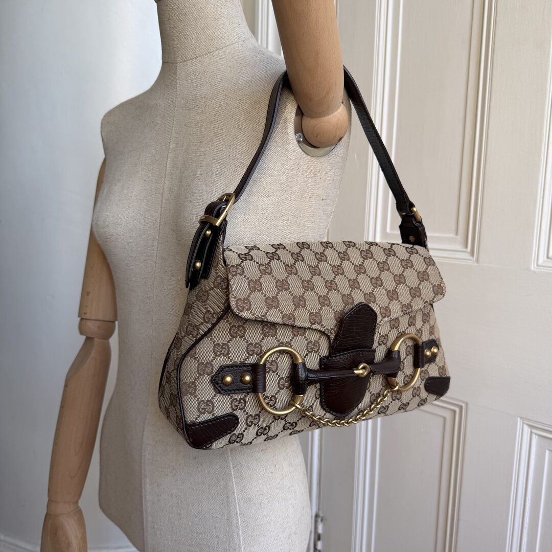 Gucci GG Canvas Horsebit Chain Brown Shoulder Bag