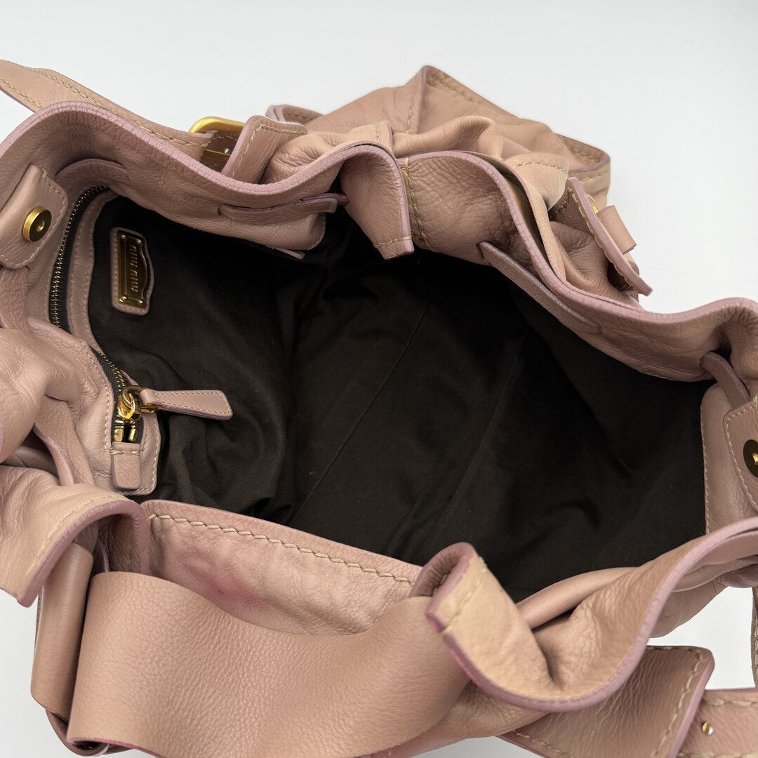 Miu Miu Vitello Leather Nude Tote Bag