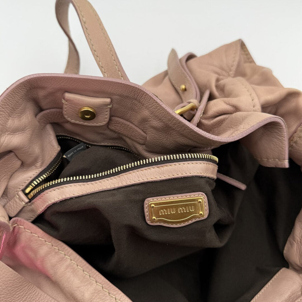 Miu Miu Vitello Leather Nude Tote Bag