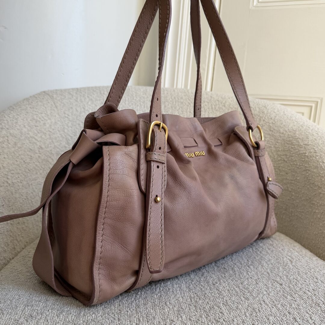 Miu Miu Vitello Leather Nude Tote Bag