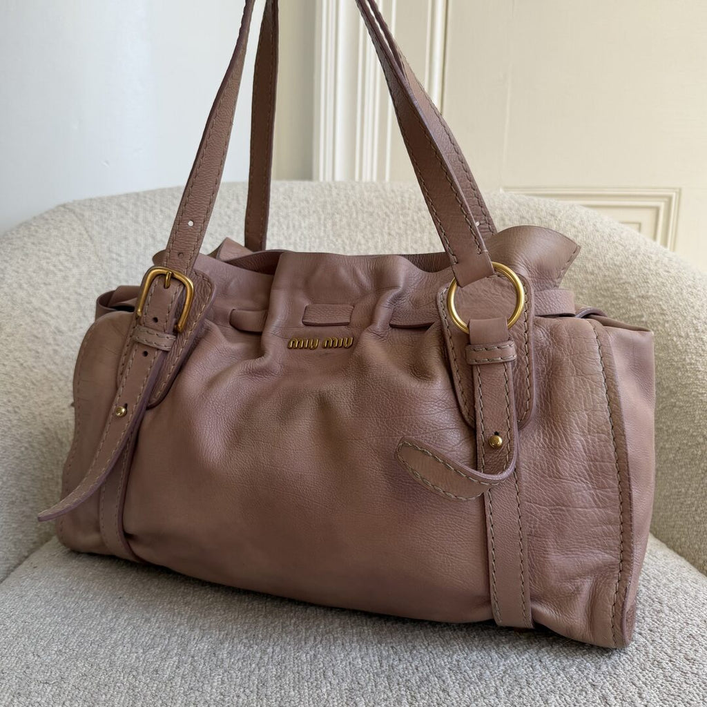 Miu Miu Vitello Leather Nude Tote Bag