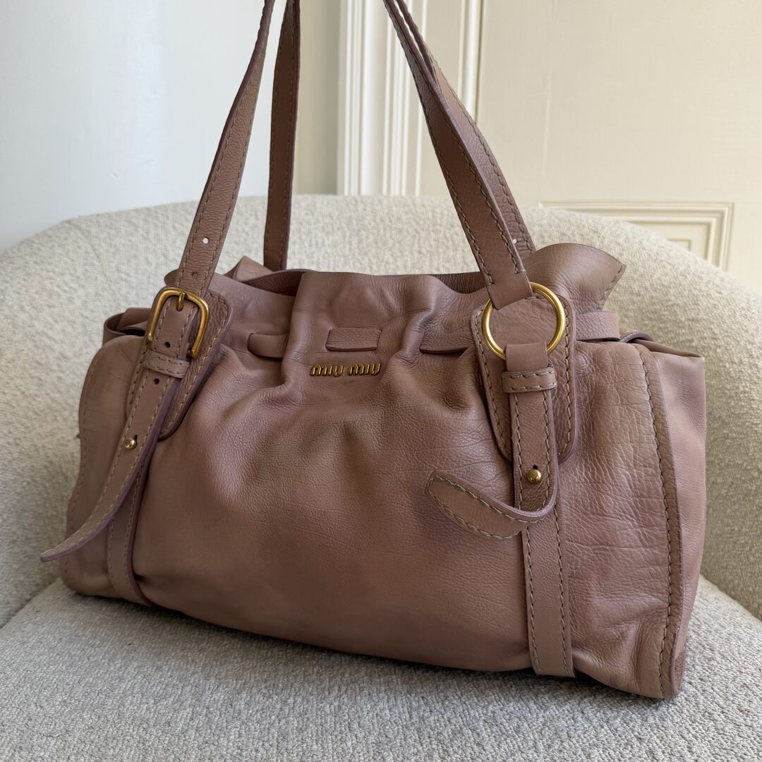 Miu Miu Vitello Leather Nude Tote Bag