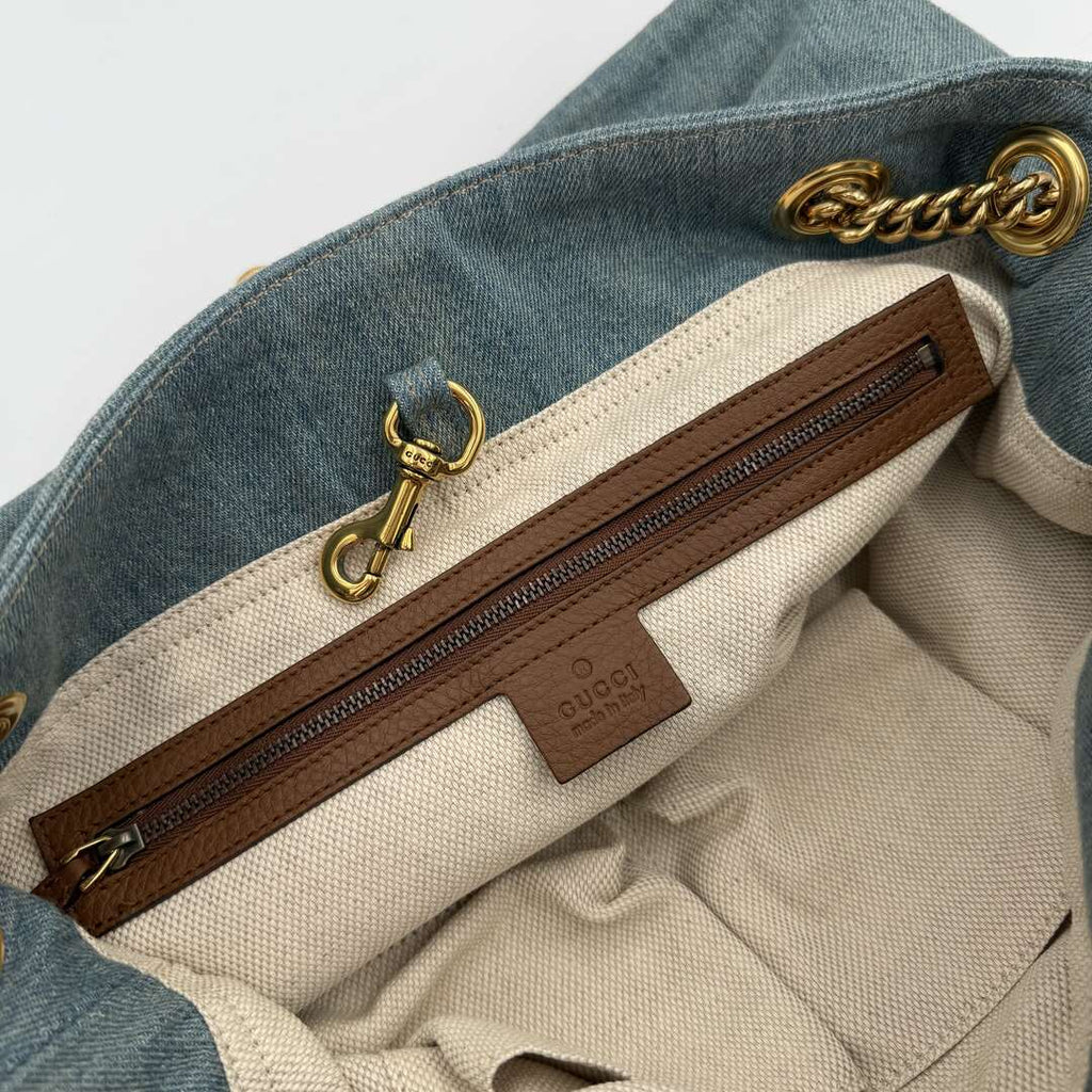 Gucci Soho Chain Denim Blue Tote Bag