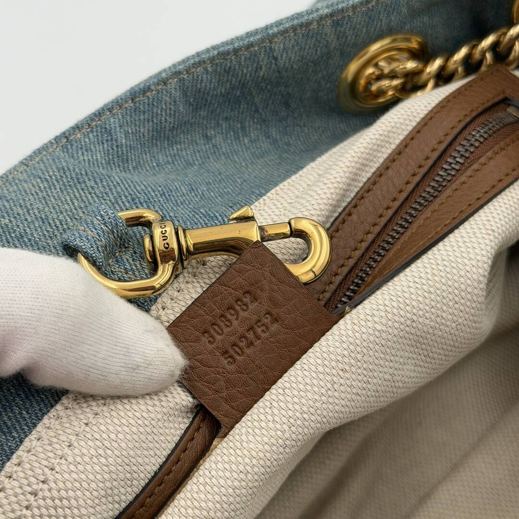 Gucci Soho Chain Denim Blue Tote Bag