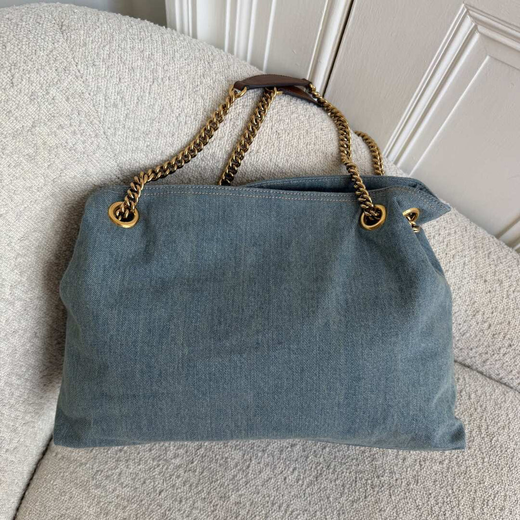 Gucci Soho Chain Denim Blue Tote Bag