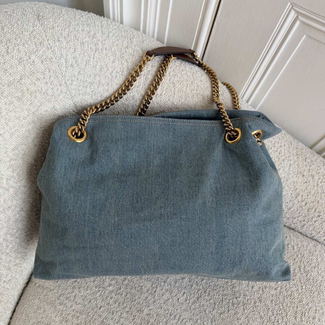 Gucci Soho Chain Denim Blue Tote Bag
