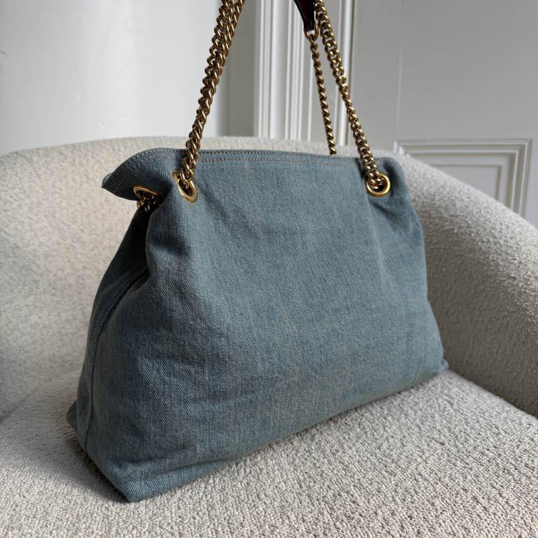 Gucci Soho Chain Denim Blue Tote Bag