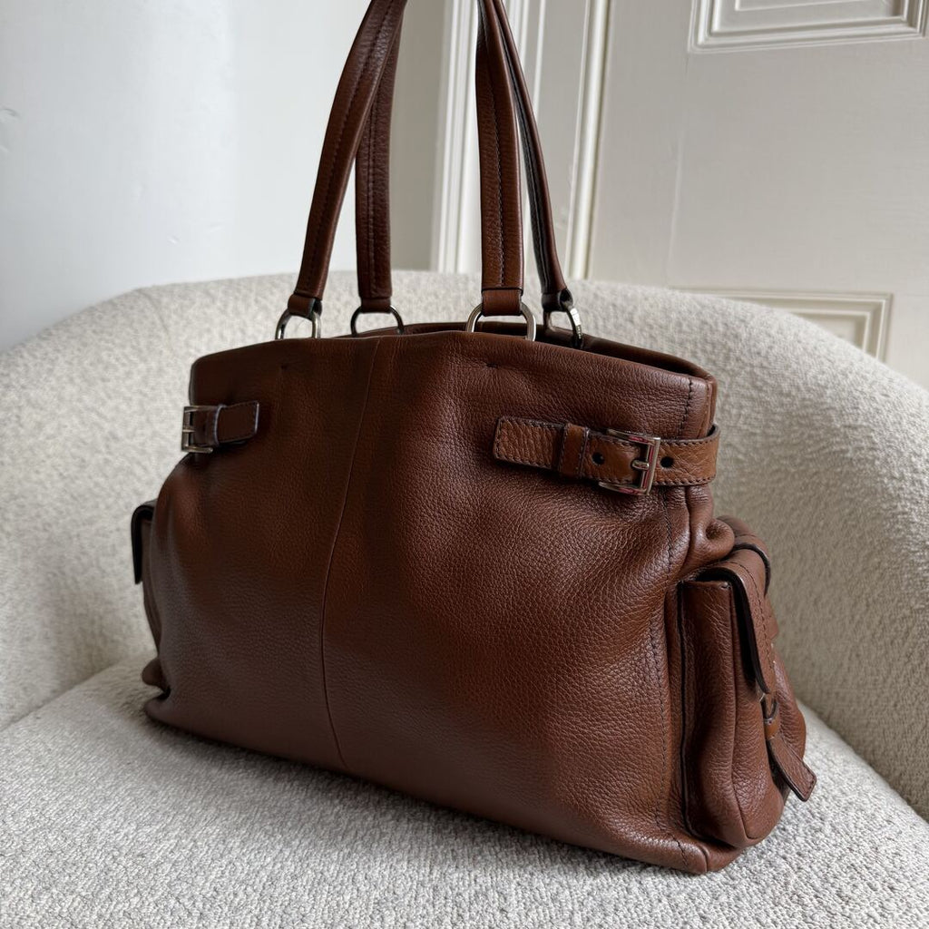 Prada Vitello Daino Leather Brown Tote Bag